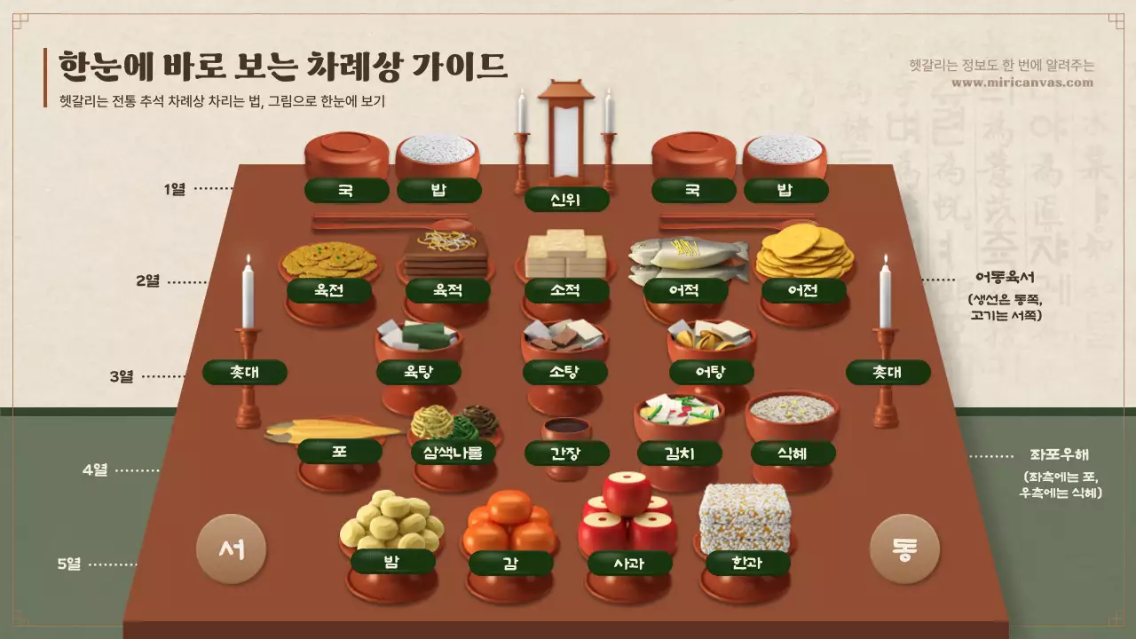 베이지색과 초록색의 3d 입체적인 차례상 차리기