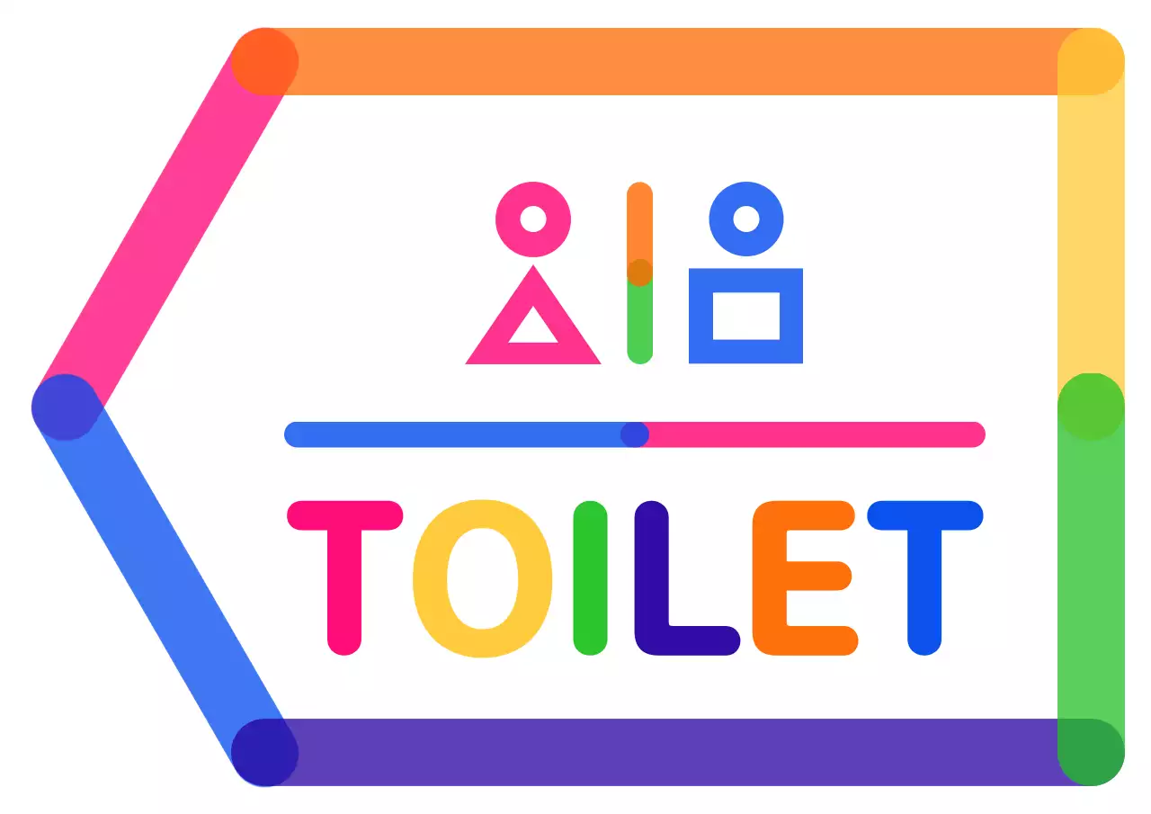 다채로운 컬러의 귀여운 아이콘 스타일 화장실 픽토그램 방향 안내