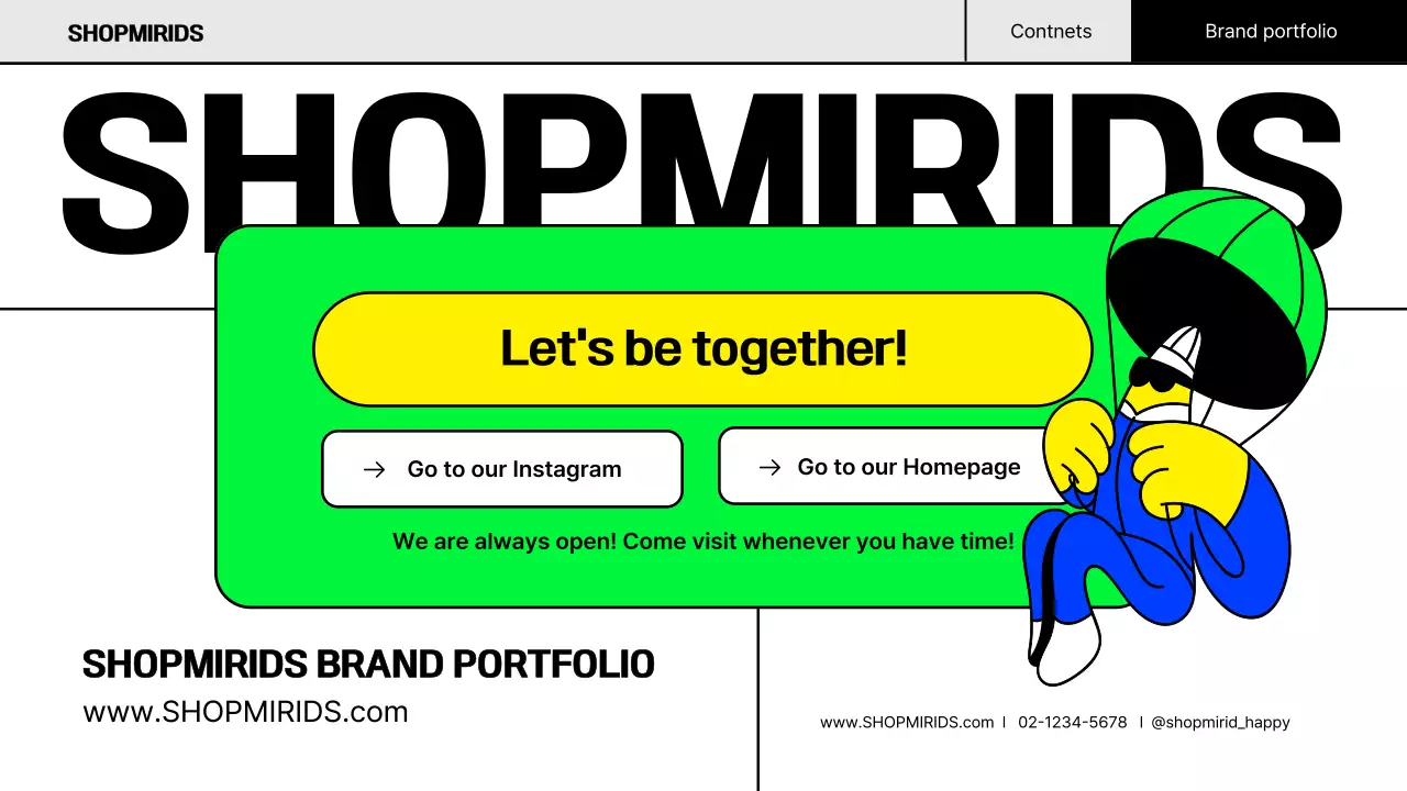 형광색의 팝한 브랜드 포트폴리오