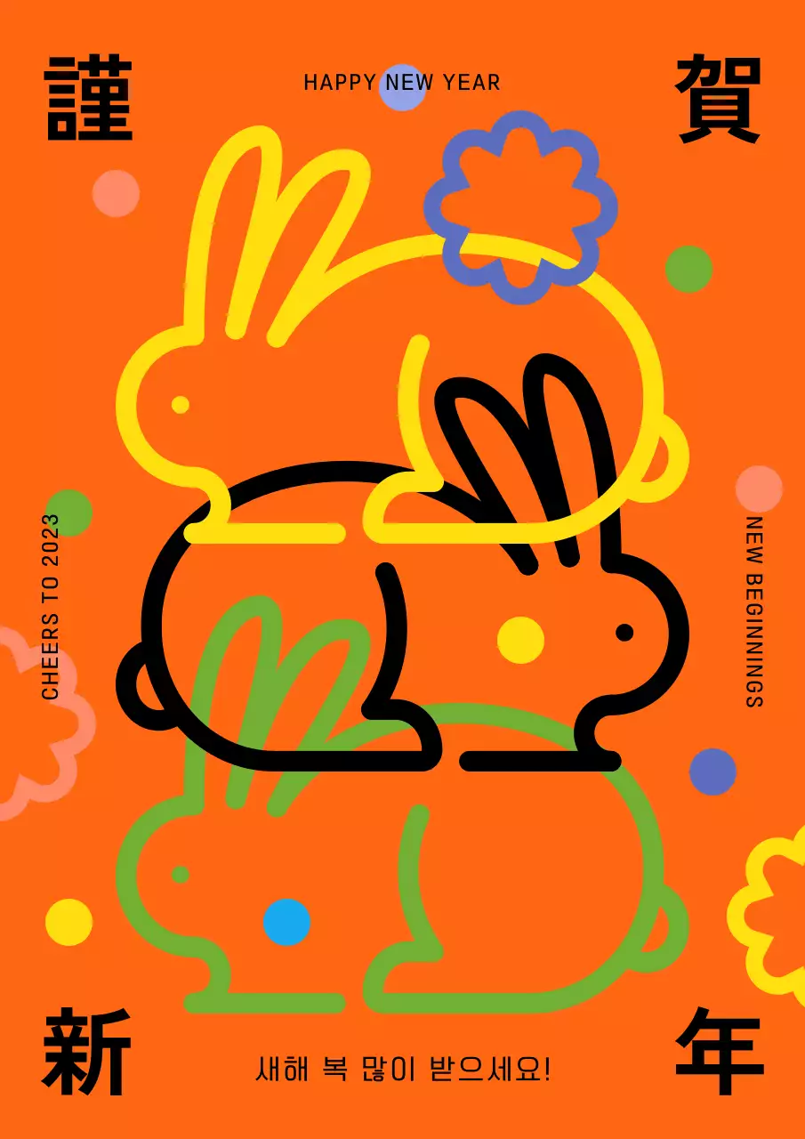 주황색의 갑진년 용 새해인사 메세지 카드