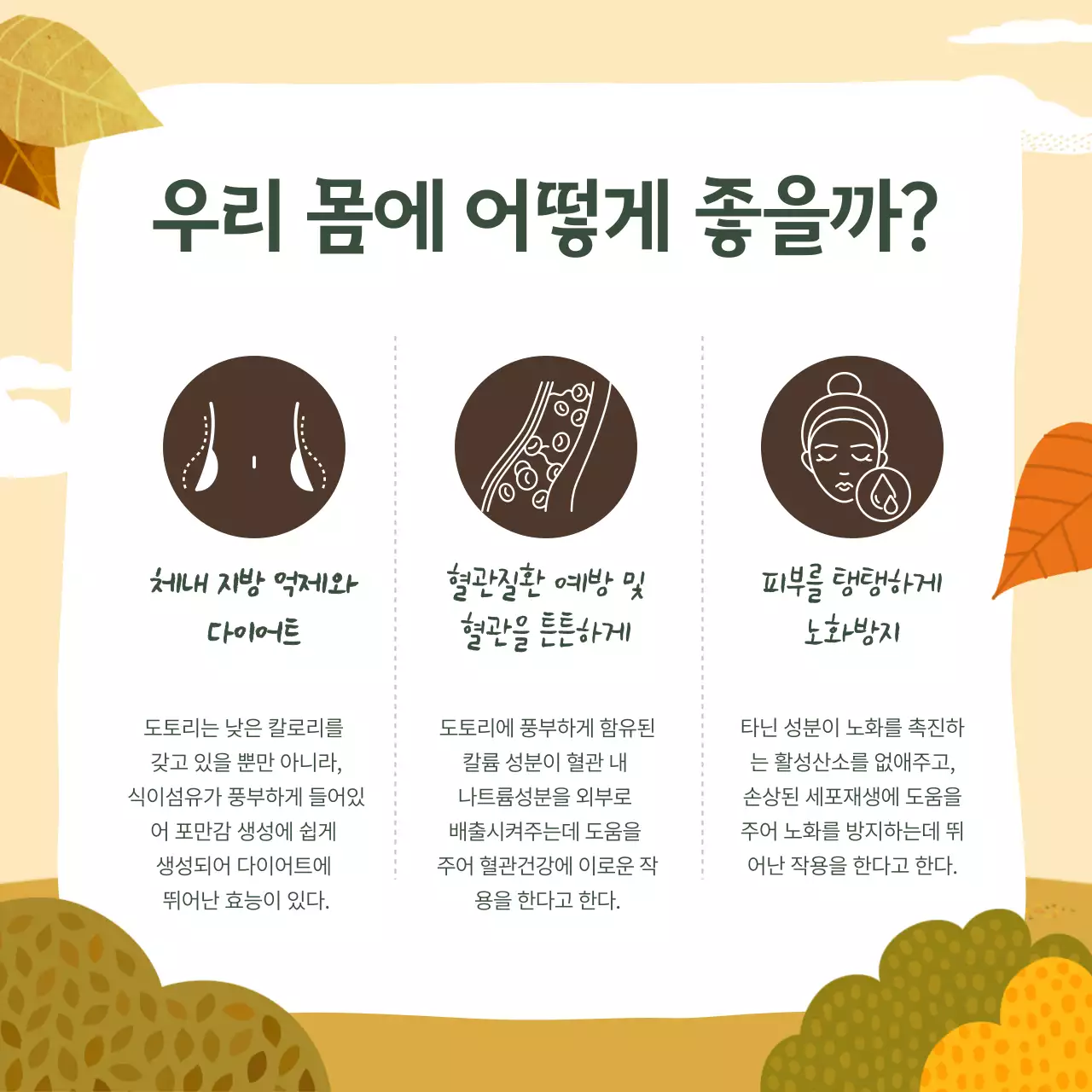 노랑과 초록색의 자연적인 가을제철 음식 설명 게시글