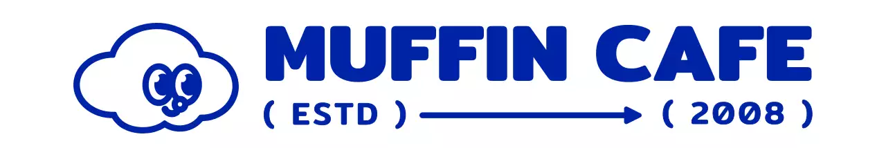 남색의 심플하고 귀여운 컵케이크 일러스트가 들어간 앰블럼 로고 스타일 카페