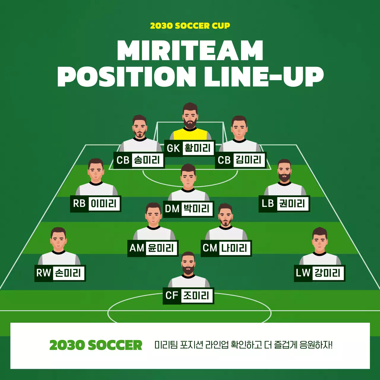 녹색과 흰색의 일러스트 축구 포지션 라인업