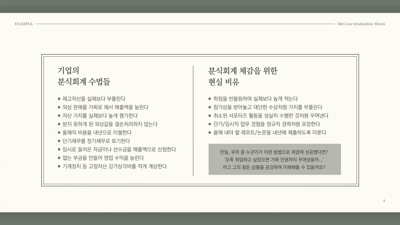 진한 초록색의 차분한 느낌의 회계학 과제 발표