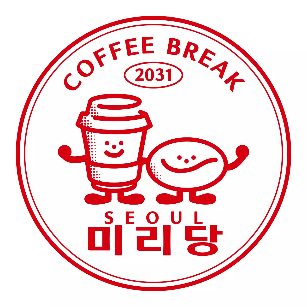 빨간색의 심플하고 귀여운 일러스트 앰블럼 로고 스타일 카페