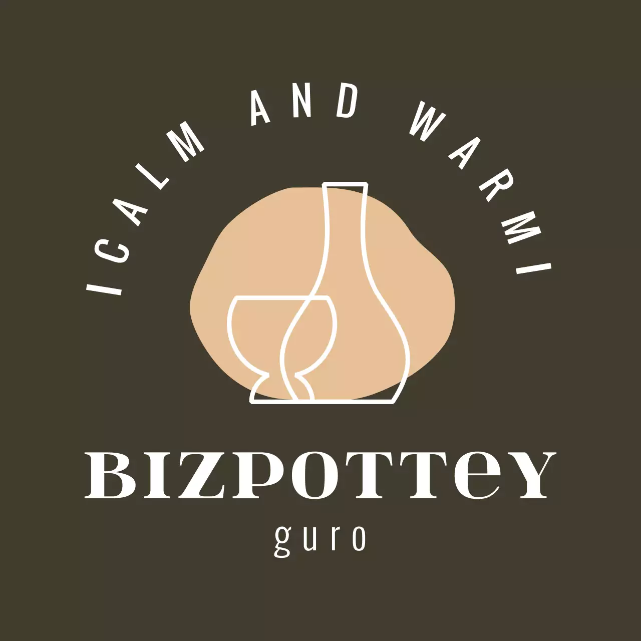 라인 일러스트 도자기가 그려져 있는 도자기 공방 로고형 앞치마 디자인