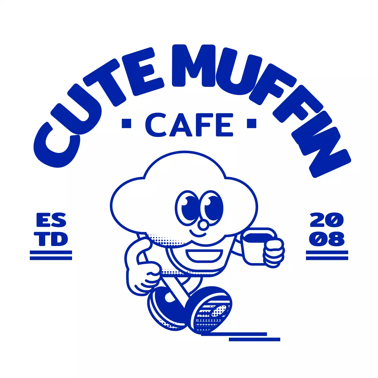 남색의 심플하고 귀여운 컵케이크 일러스트가 들어간 앰블럼 로고 스타일 카페
