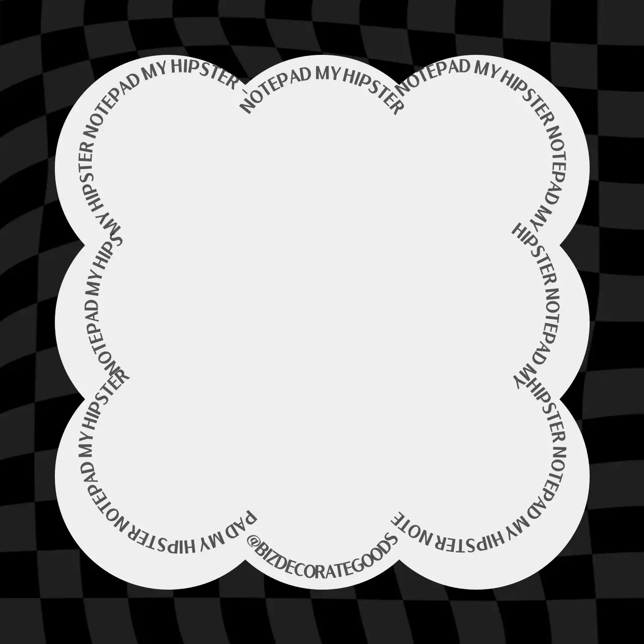 검정색과 밝은 회색의 심플하고 힙한 체크무늬 패턴과 텍스트 문구 패턴 컨셉 개인 굿즈용 