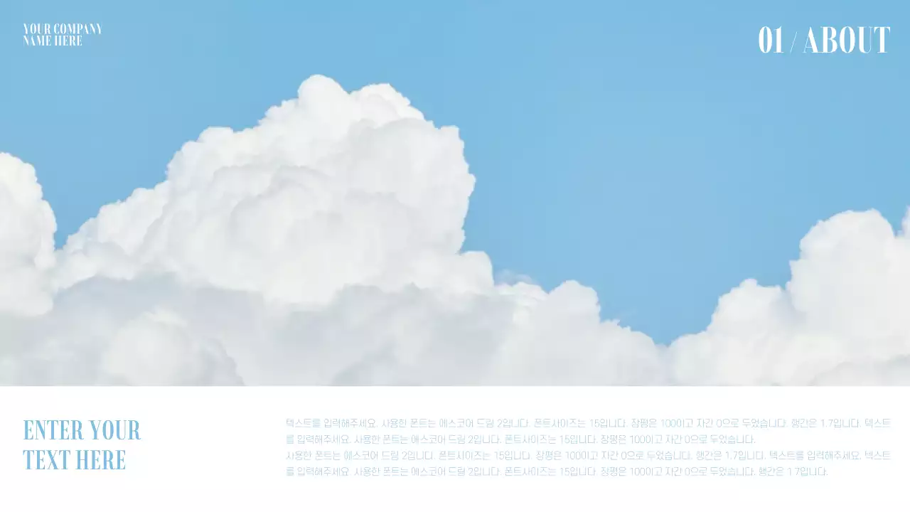 하늘색과 흰색의 기본적인 브랜드 회사소개서