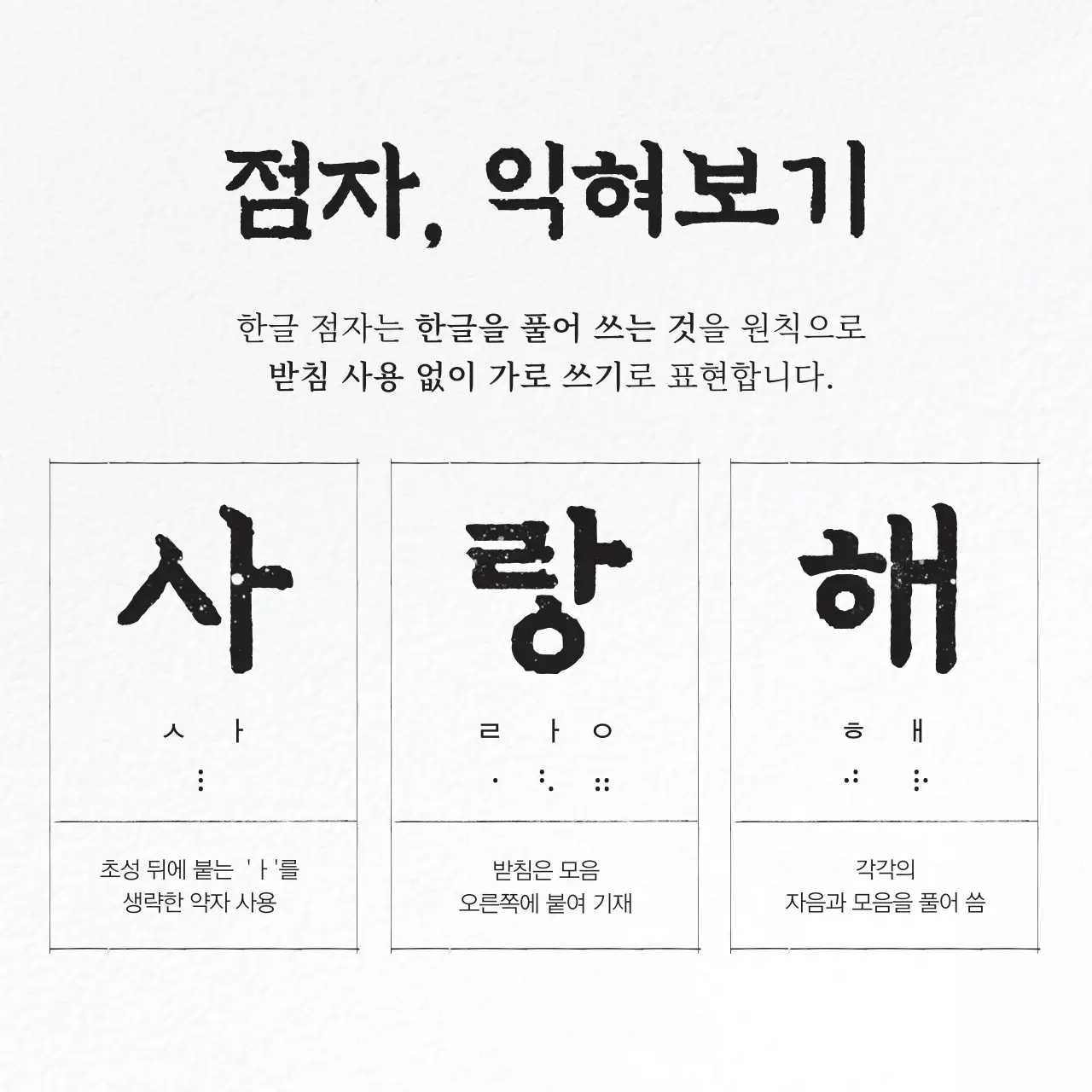 흑백과 회색의 전통적인 훈맹정음 점자 정보 게시글