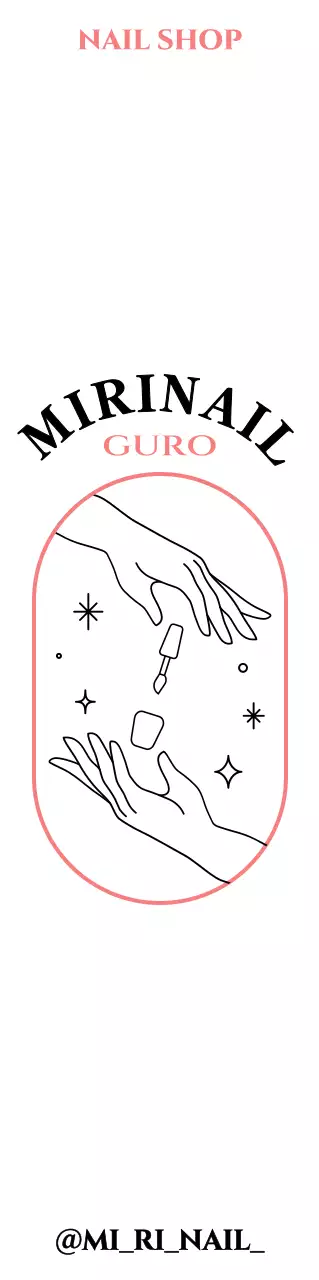 핑크색과 검정색의 손과 매니큐어 일러스트가 있는 네일아트 샵 홍보용