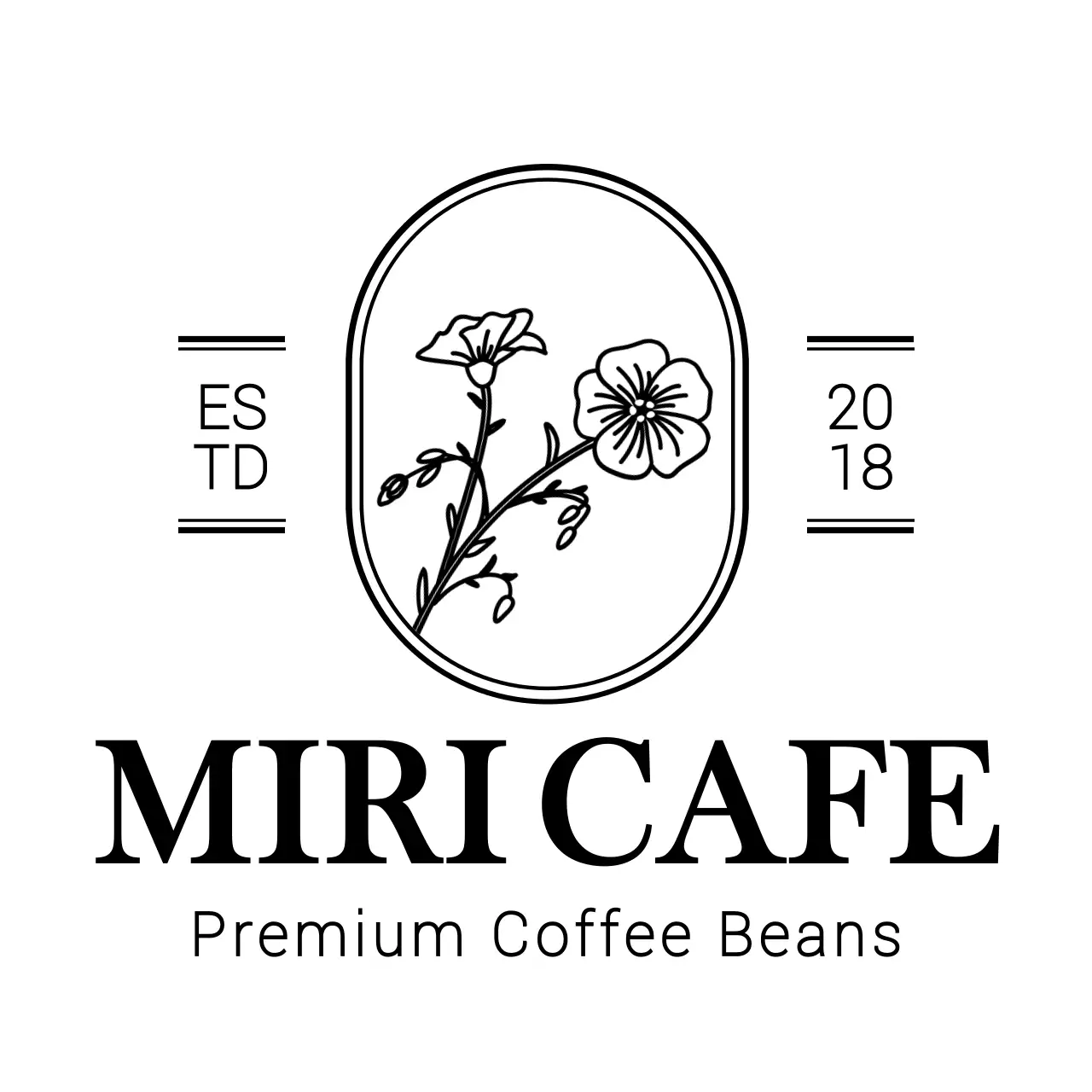 검정색의 감성적인 보태니컬 일러스트 로고 스타일 카페