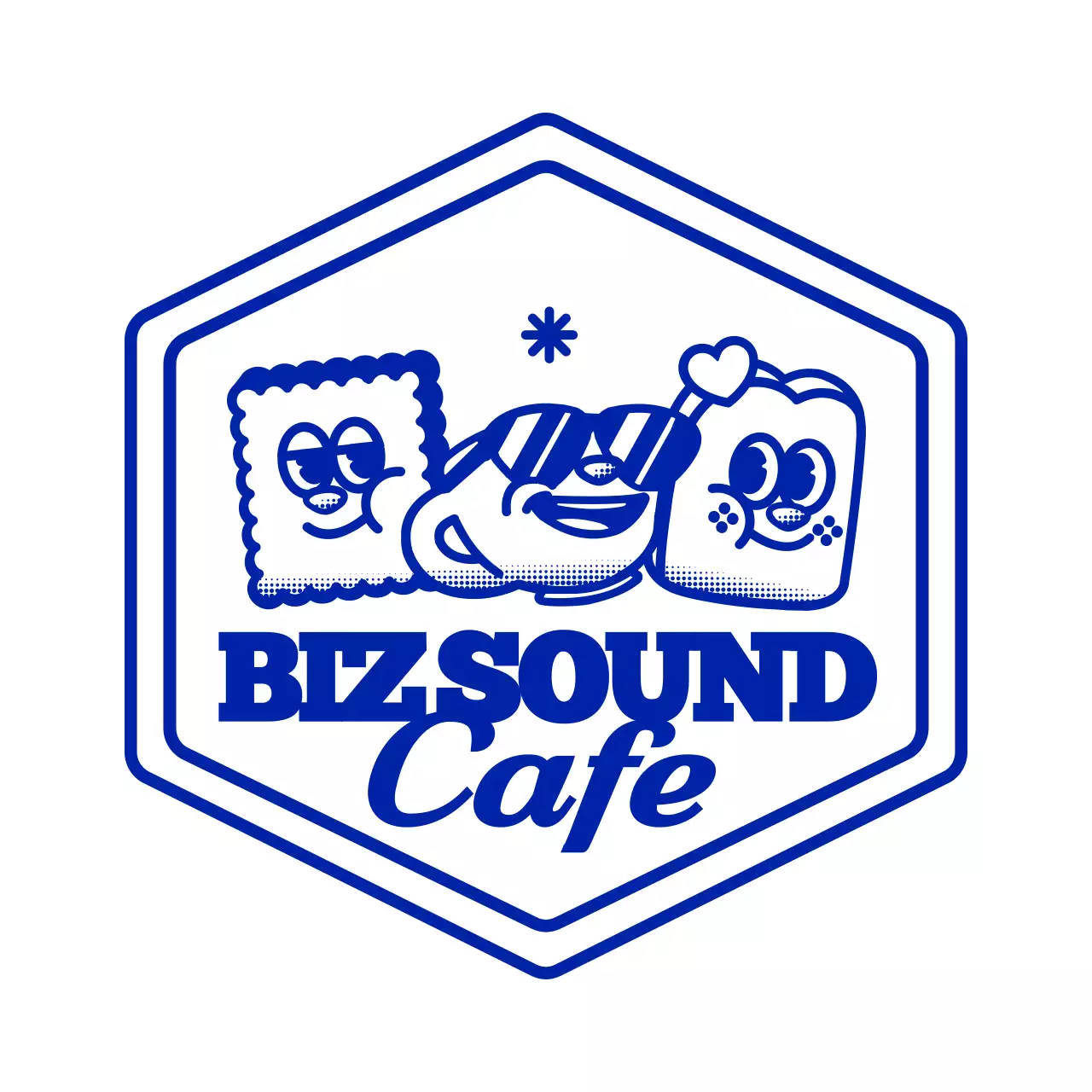 남색의 심플하고 귀여운 일러스트 앰블럼 로고 스타일 카페