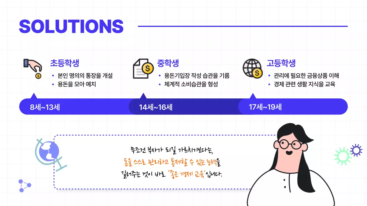 파란색과 주황색의 일러스트 청소년 경제 교육 테마