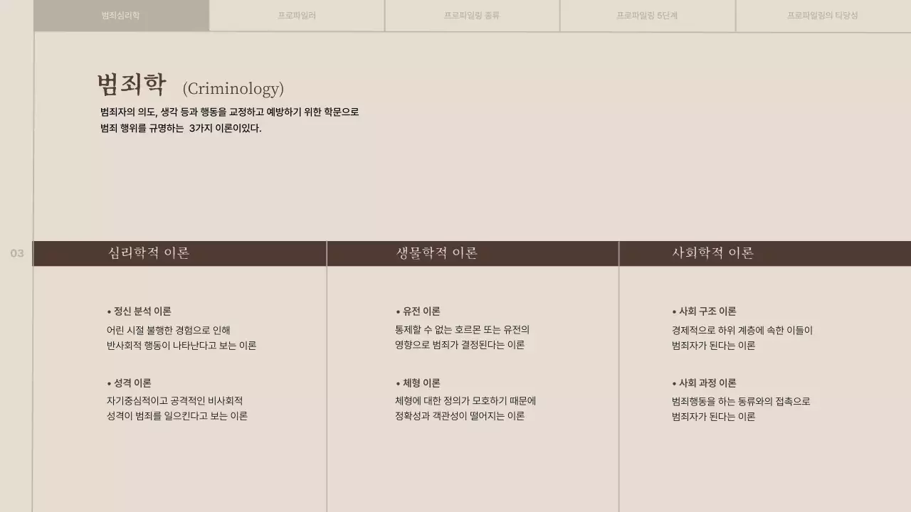 베이지색과 갈색의 빈티지한 범죄심리학 발표자료