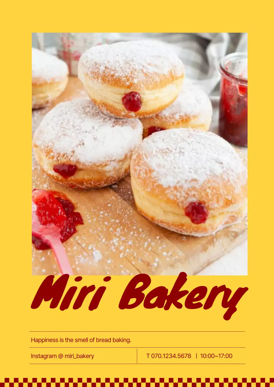 노란색과 빨간색의 비비드한 도넛 베이커리 포스터