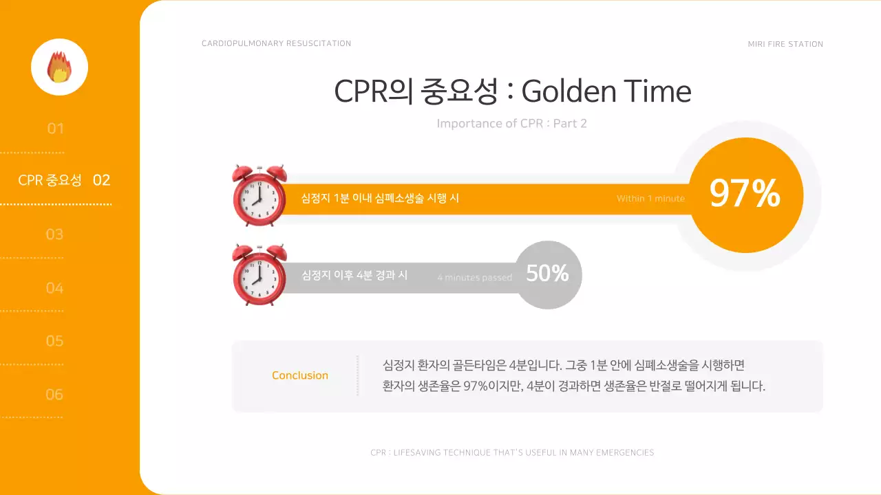 주황색의 아기자기한 소방 안전 심폐소생술 교육자료