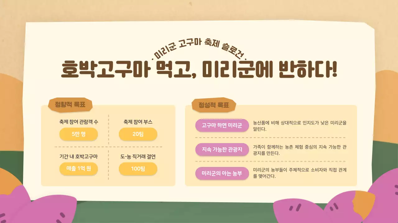 갈색과 핑크색의 아기자기한 지자체 축제 기획서