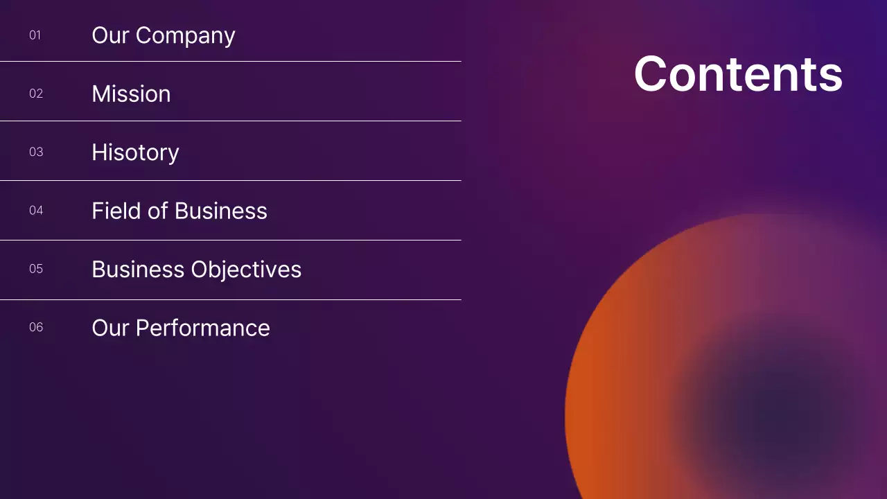 보라색과 주황색의 그라데이션 회사소개서