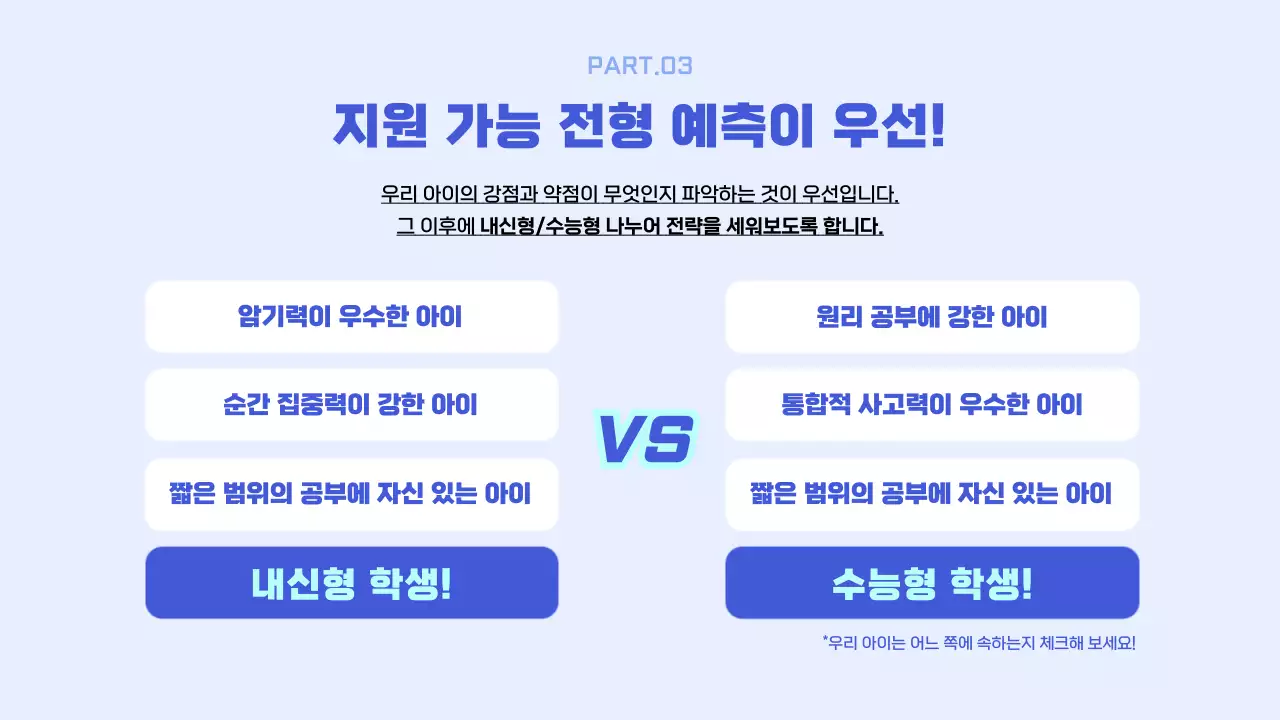 파랑과 하늘색의 미니멀한 입시 전문 학원 홍보