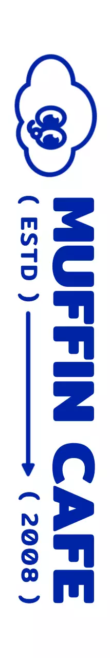 남색의 심플하고 귀여운 컵케이크 일러스트가 들어간 앰블럼 로고 스타일 카페