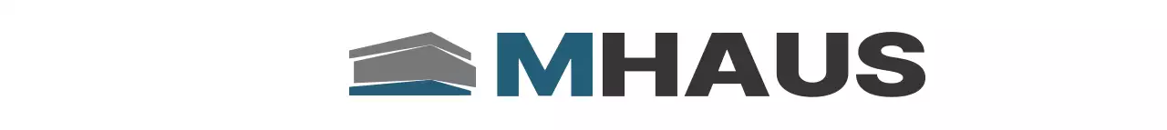 회색과 파란색의 로고가 강조된 인테리어 회사 홍보용