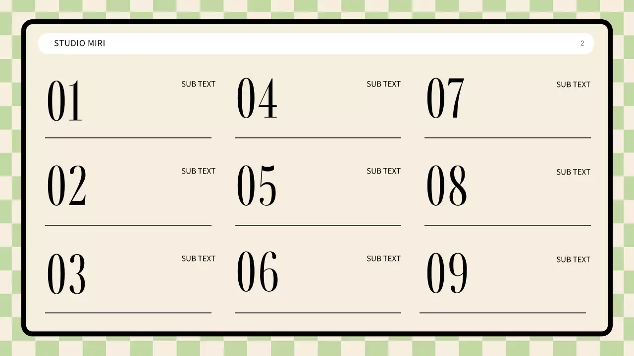 베이지색과 연두색의 모던한 체커보드 포트폴리오