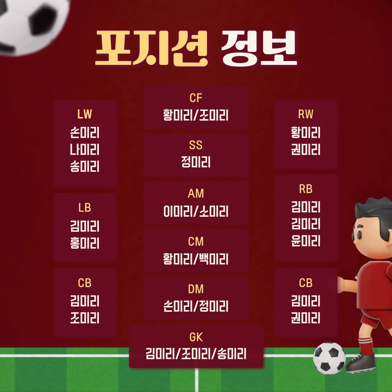 빨간 바탕의 축구 경기 포지션 정보