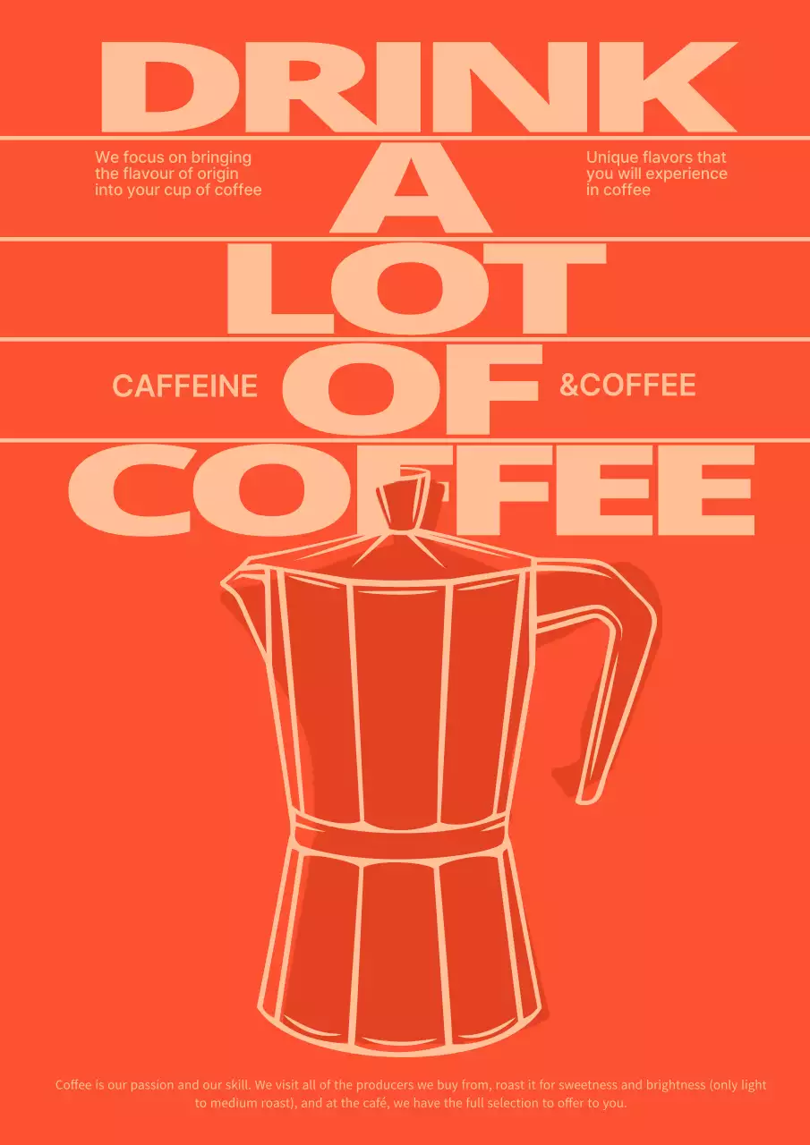 빨간색과 코랄색의 카페 매장 포스터