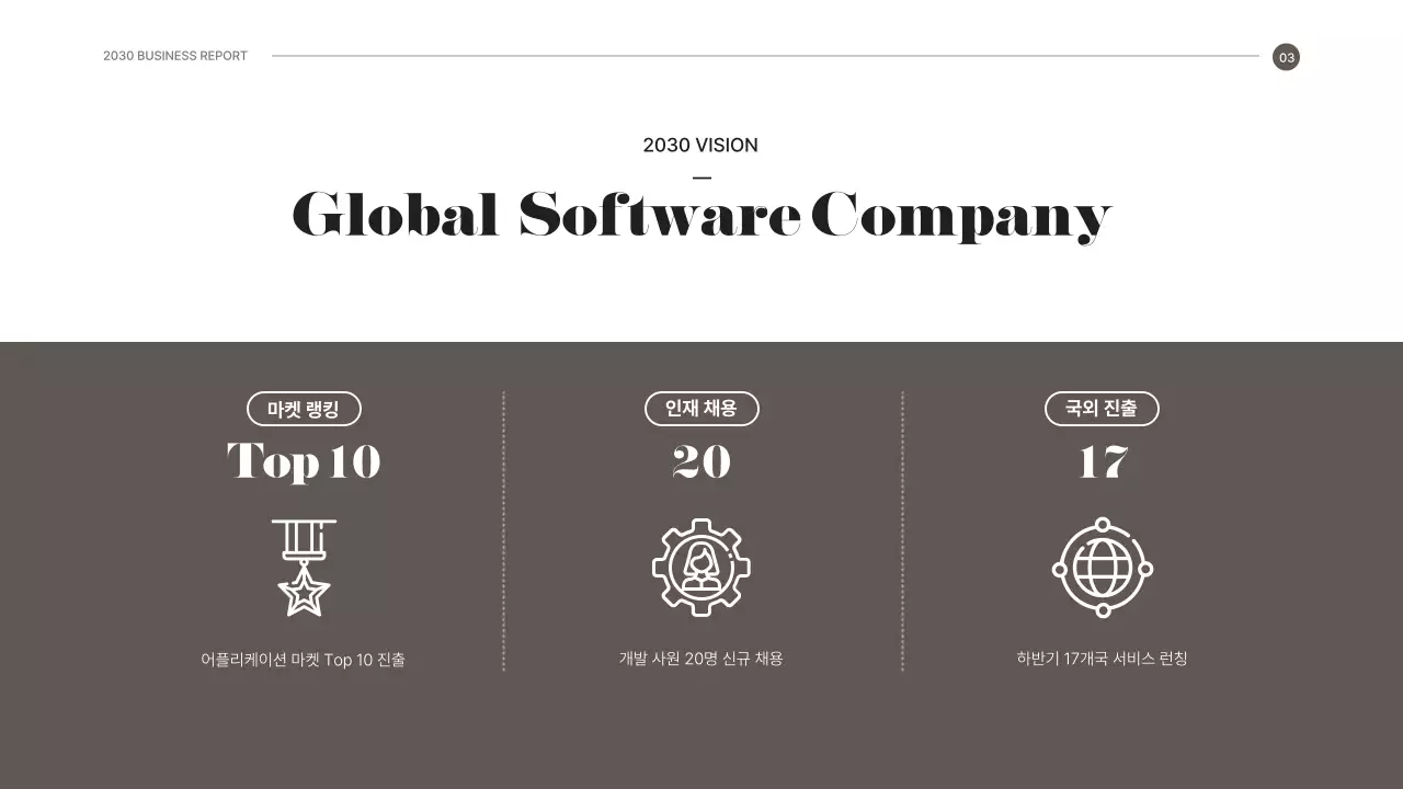 갈색과 흰색의 심플한 종무식 성과보고서
