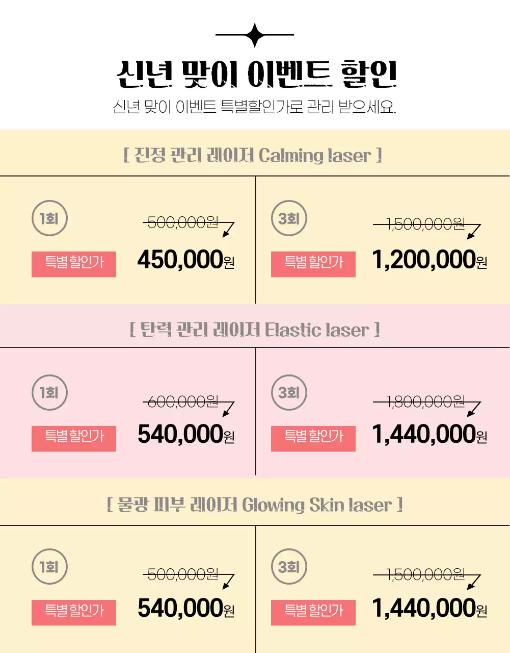 분홍색과 검정색의 피부과 레이저 시술 홍보