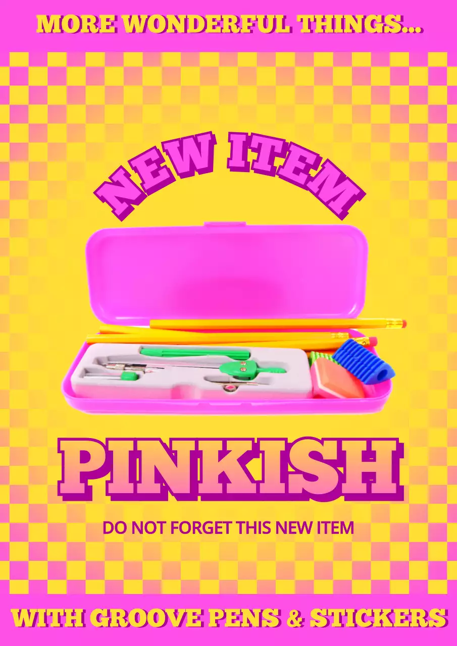 분홍색과 노란색의 문구 신제품 소개