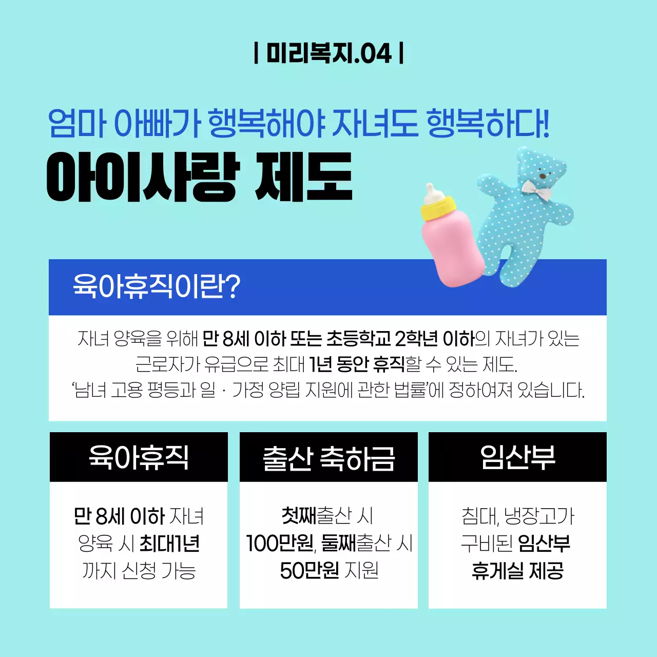 청색과 하늘색의 3D아이콘 사내복지개정안