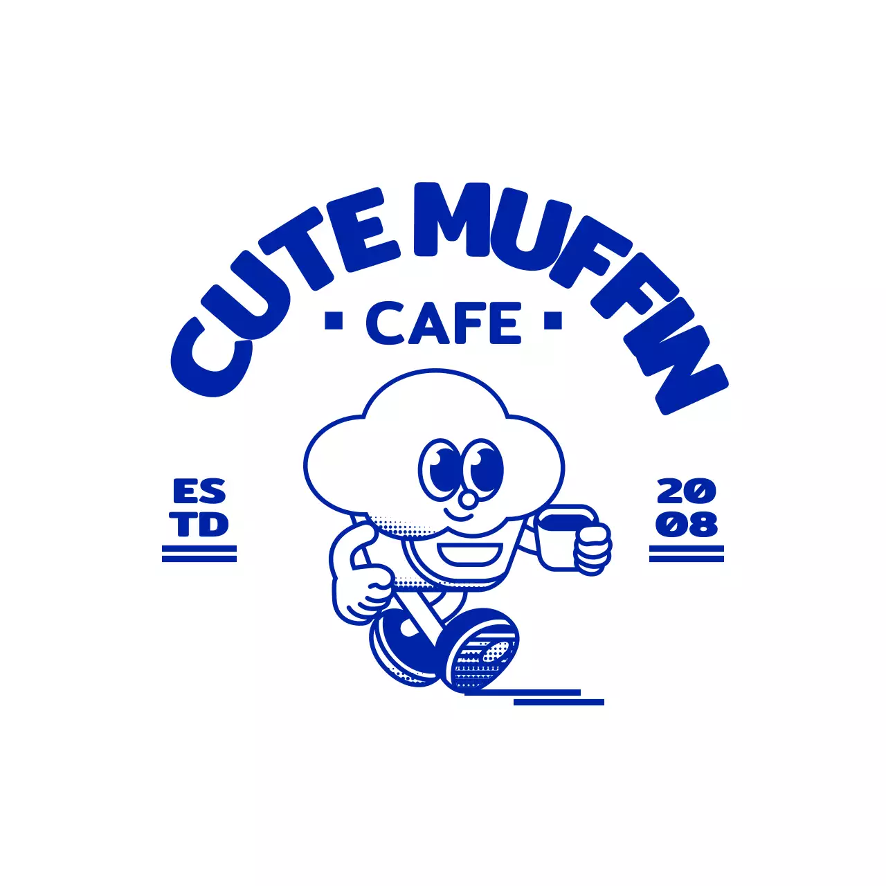 남색의 심플하고 귀여운 컵케이크 일러스트가 들어간 앰블럼 로고 스타일 카페