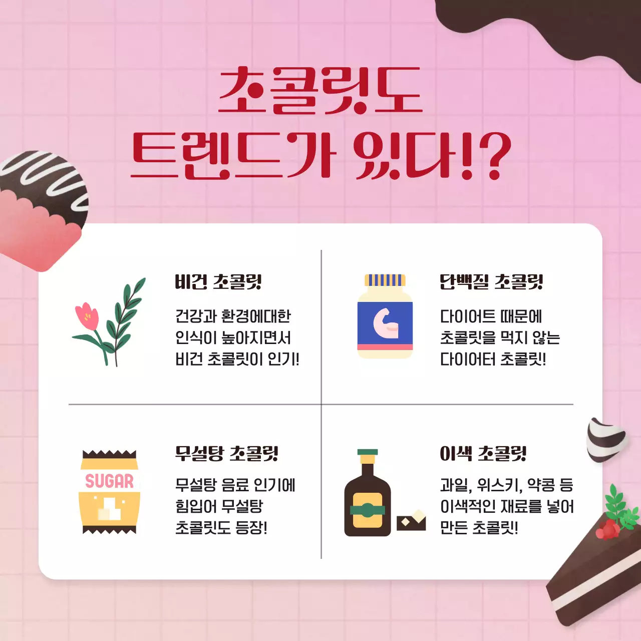 핑크색과 딥그린의 화사하고 달콤하고 산뜻한 발렌타인데이 초콜릿 디저트 키트 