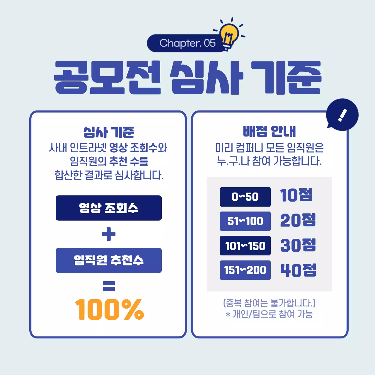 파란색의 말풍선 컨셉의 사내 아이디어 경진대회