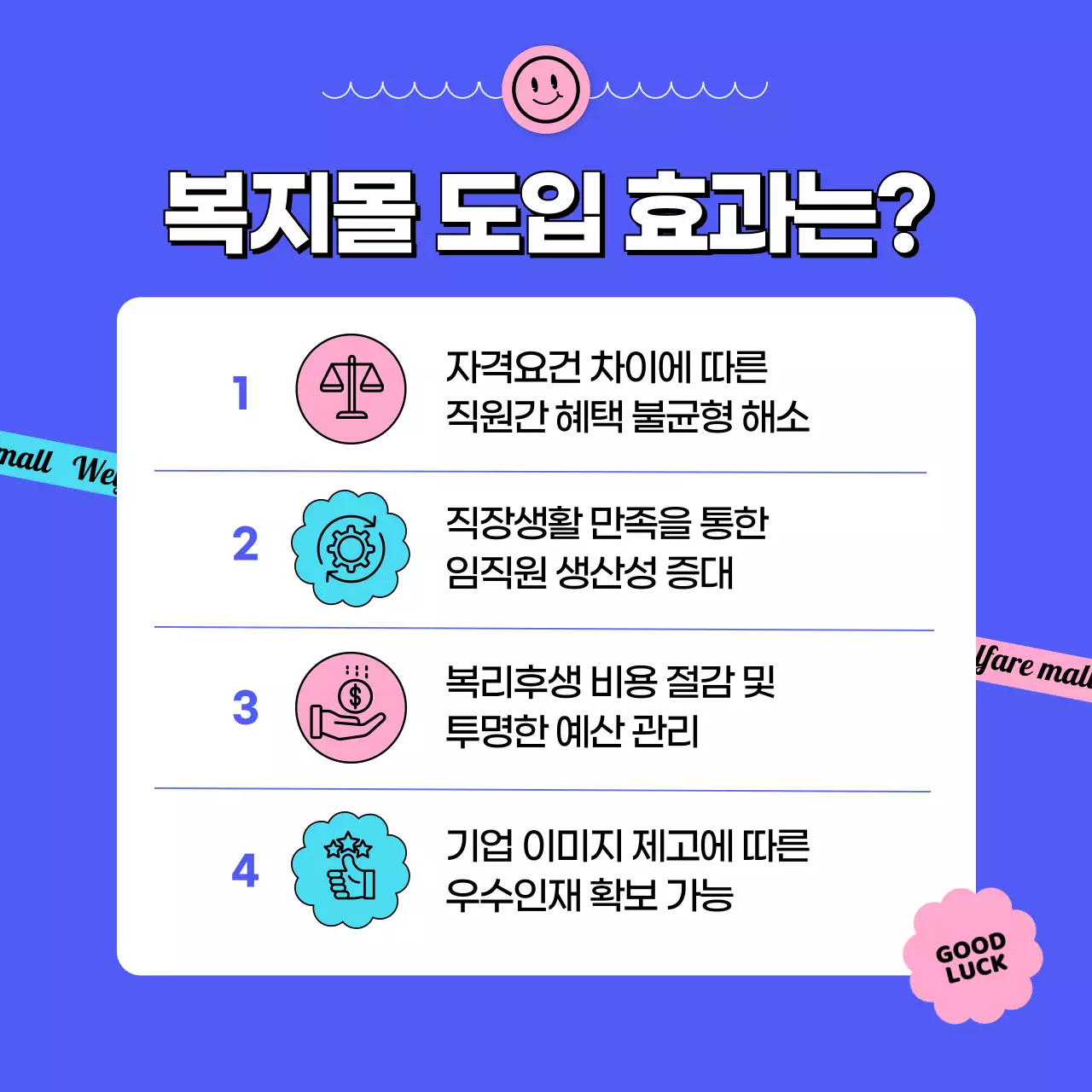 스티커 컨셉의 파란색의 기업복지몰 설명 카드뉴스