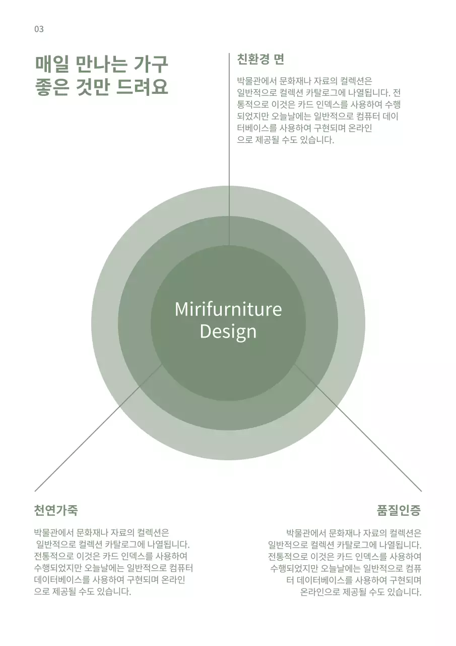 초록색과 흰색의 모던한 가구 브랜드 소개서