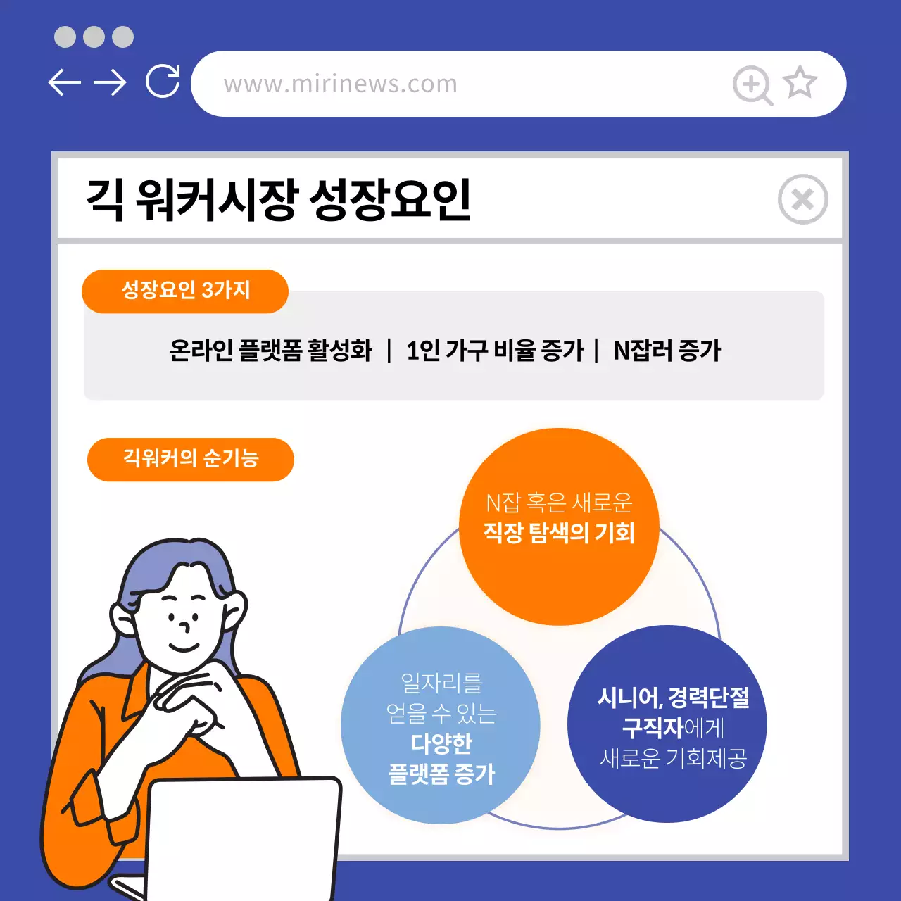 파란색 주황색 귀여운일러스트 긱워커 카드뉴스