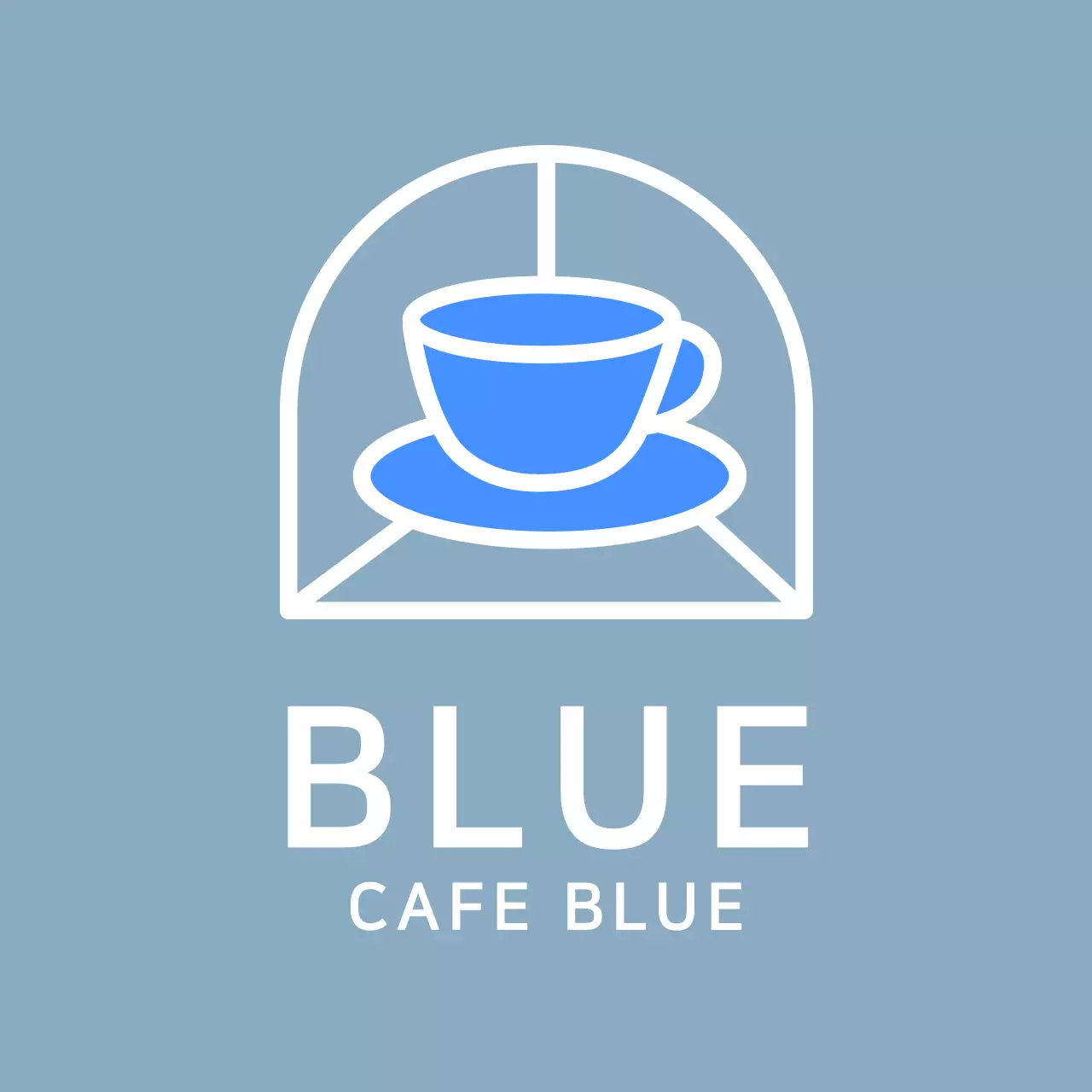 파란색 커피잔 일러스트가 있는 카페 로고형 앞치마 디자인