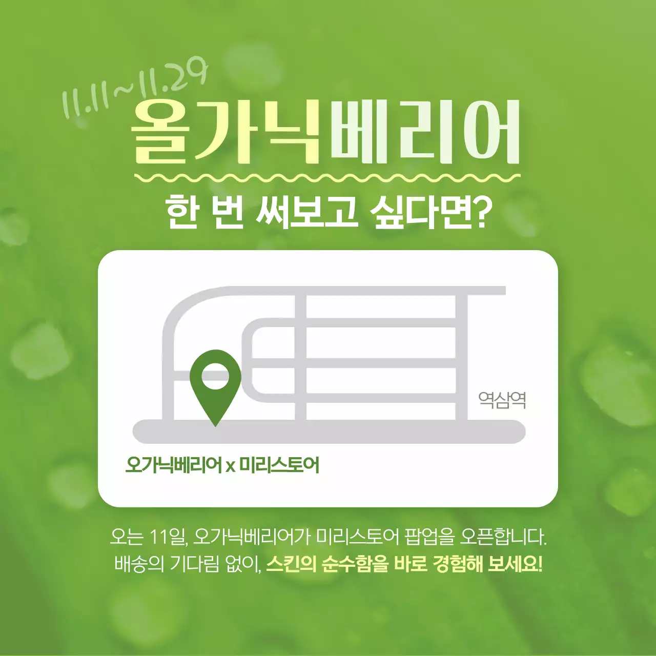 초록색의 자연적인 오가닉 화장품 홍보