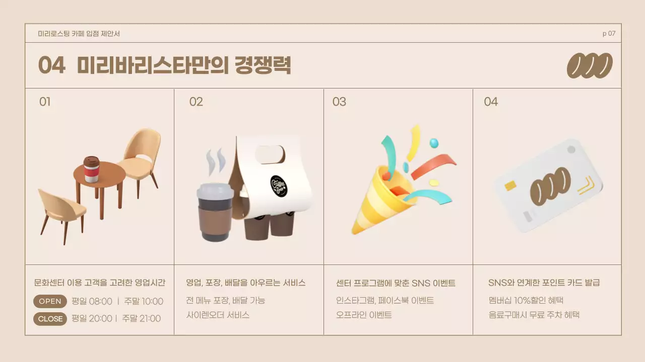 브라운 3D일러스트 레트로컨셉 카페용 입점제안서