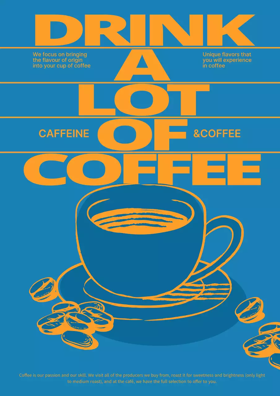 파란색과 노란색의 카페 매장 포스터