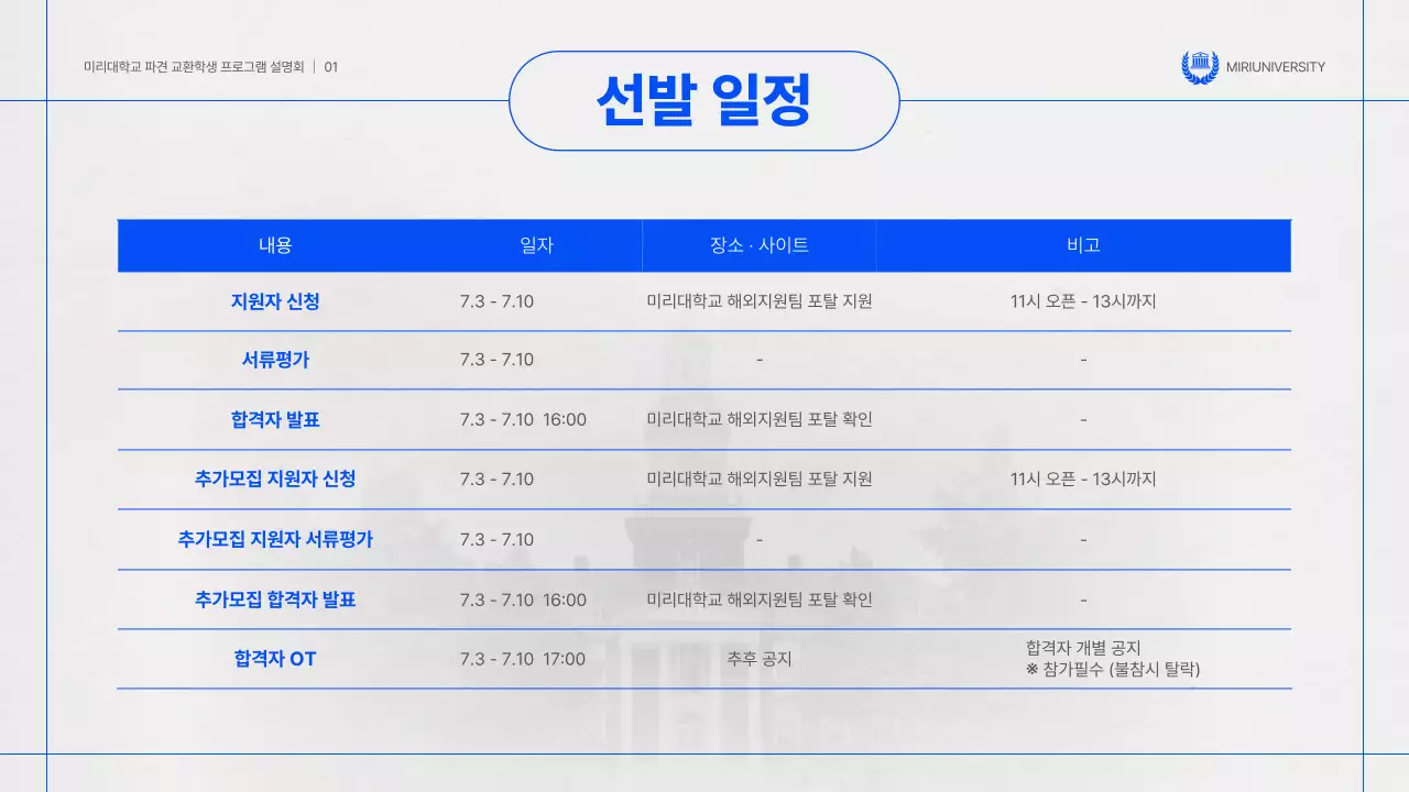 파란색과 회색의 심플한 파견 교환학생 설명회 