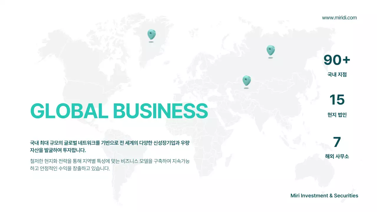 민트색과 흰색의 기하학적인 증권 회사 소개서