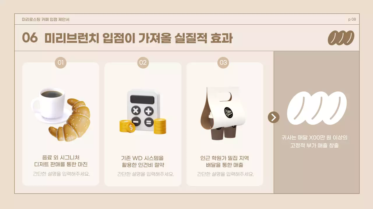 브라운 3D일러스트 레트로컨셉 카페용 입점제안서