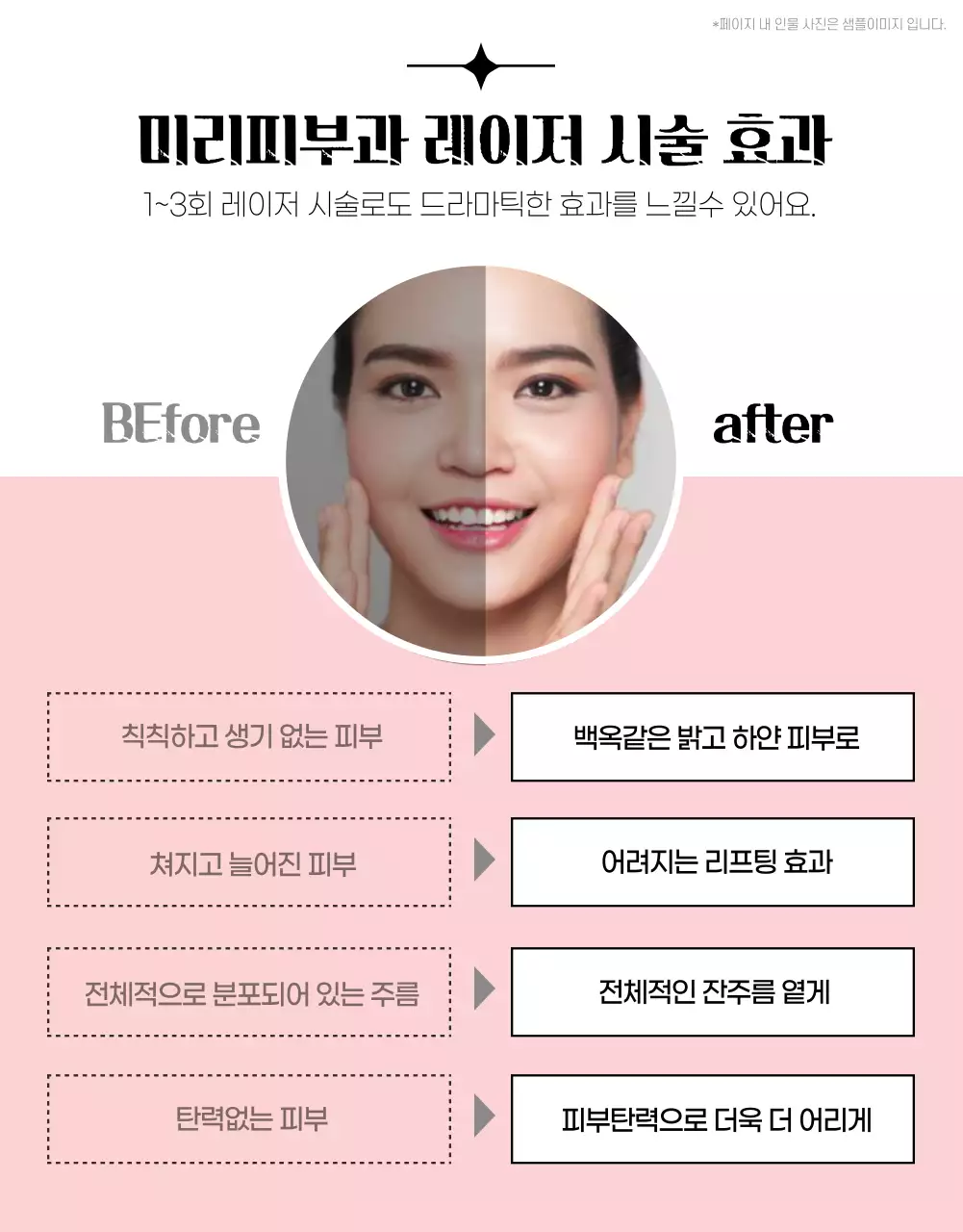 분홍색과 검정색의 피부과 레이저 시술 홍보