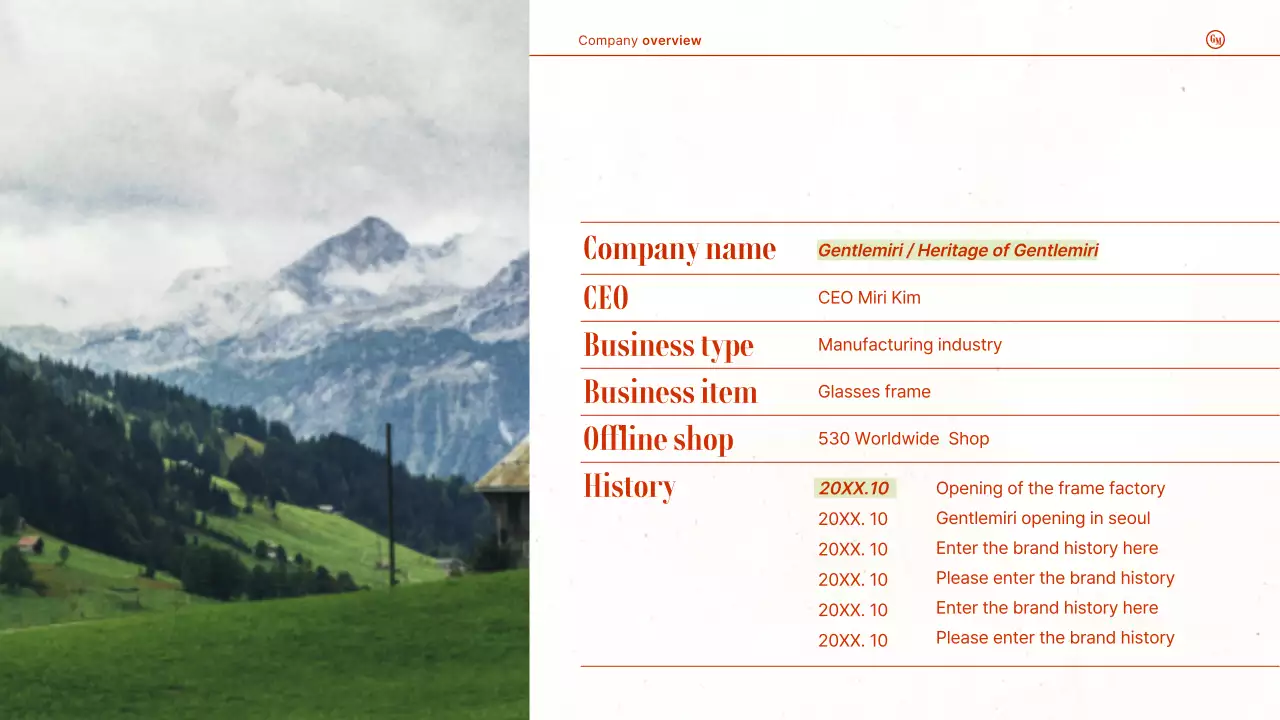 빨강색과 초록색의 레트로 패션 잡화 브랜드 회사소개서