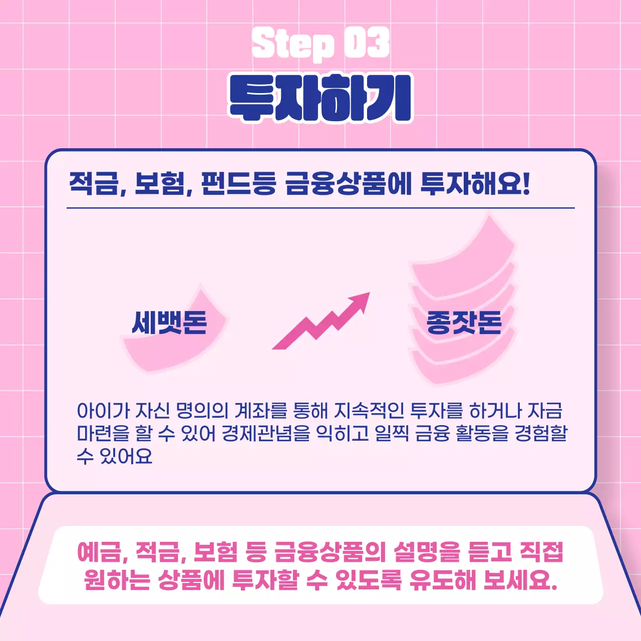 분홍색과 파란색의 어린이 세뱃돈 관리방법 교육