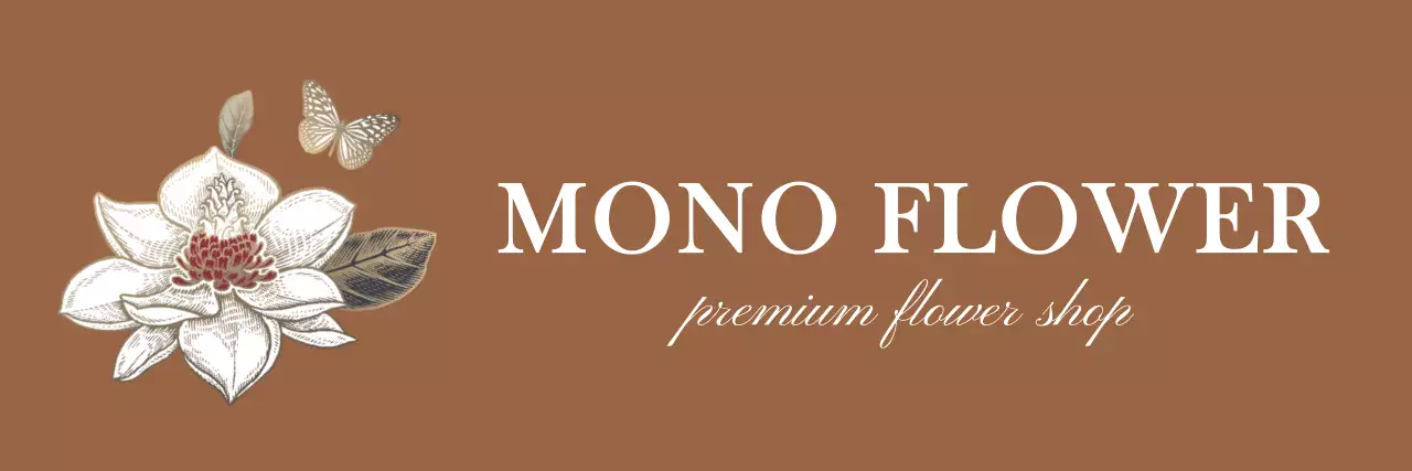 검정색의 감성적인 꽃과 나비 일러스트 심볼 로고 스타일 꽃가게 직원용 및 체험용 